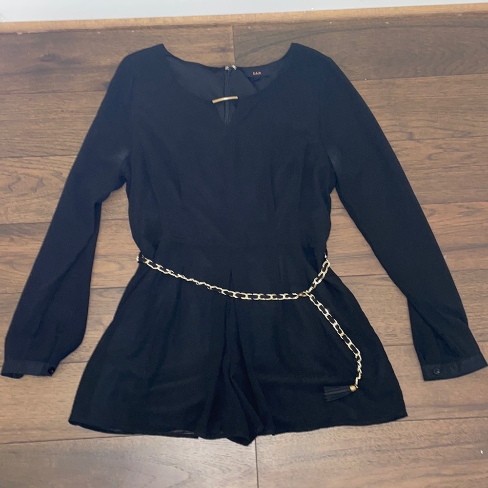 E M Black Romper with Chain Belt